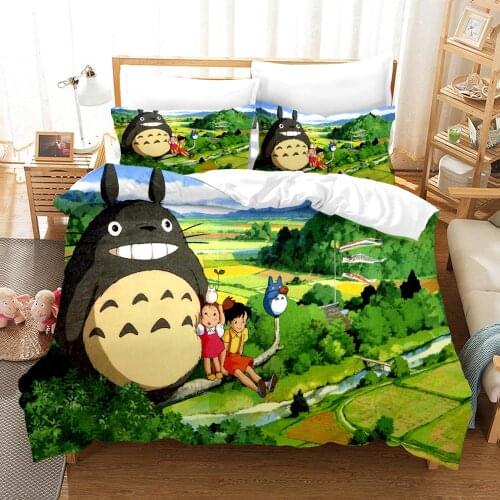 2/3 Piece My Neighbor Totoro Bedding Set Kids Anime Bed Cover Set Twin Queen King Size Soft Duvet Cover Cartoon Bed Quilt Cover
