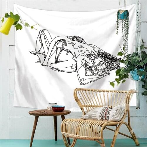 Creative Line Draw Tapestry Wall Hanging Boho Decor Hippie Kiss Psychedelic Wall Tapestry Abstract Carpet Wall Cloth Tapestries