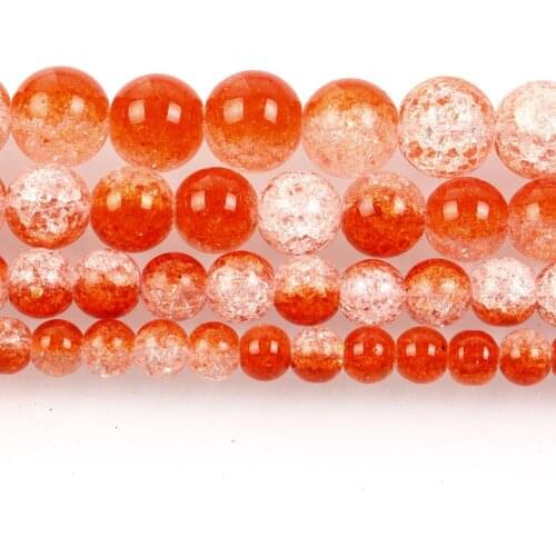 Natural Stone Orange White Cracked Crystal Charm Round Loose Beads For Jewelry Making Needlework DIY Bracelet Strand 6-12 MM