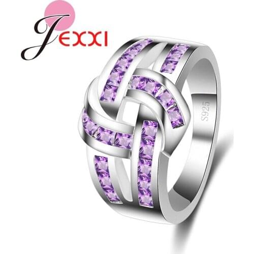 Micro Purple Zircon Crystal Rings For Women Lady 925 Silver Wedding Engagement Party Jewelry Ring