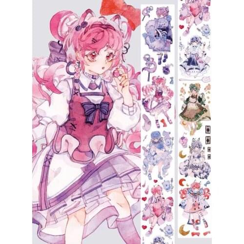 Lovely Cat Girl PET Tape for Card Making Bullet Journal DIY Scrapbooking Decorative Sticker