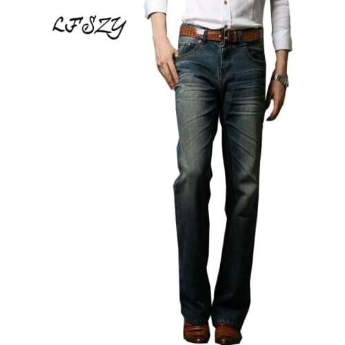 2019 Mens Flared Jeans Boot Cut Leg Flared Elastic Slim Fit Mid Waist Male Modis Designer Classic Denim Jeans Pants Biker jeans