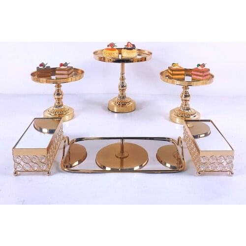 6-10pcs Crystal Cake Stand Set Metal mirror Cupcake stand decorations Dessert Pedestal wedding Party Display cake tray