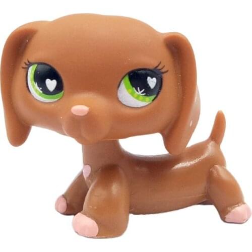 LPS CAT Real pet shop cute toys Original Dachshund #556 Brown Sausage dog pink heart cute animal gifts free shipping