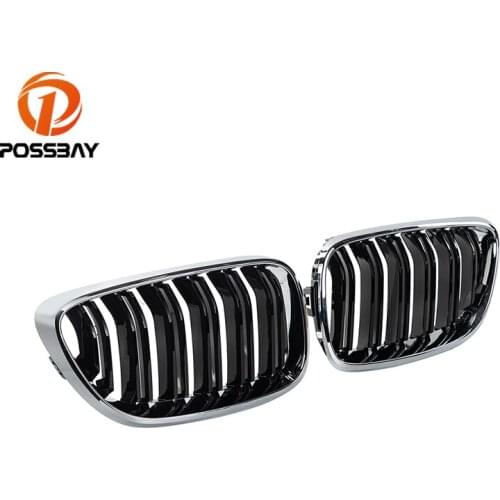 POSSBAY 1Pair Car Gloss Black Plating Front Kidney Grille Racing Hood Grills Set For BMW 2 Series F22 F23 F87 M2 2014-2020