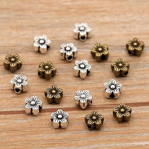 Potosala 100Pcs 6*6mm Small Flower Spacer Loose Beads Charms Silver Ancient Bronze For Handmade Beaded Bracelets Jewelry Making