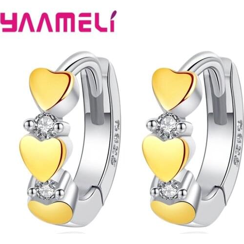 New Arrival 925 Silver Loop Hoop Earring Fantastic Love Heart with Clear Cubic Zirconia Stone Decorated Round Circle Ear Jewelry