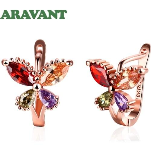 Colorful AAA+ Cubic Zircon Rose Gold Hoop Earring For Women Fashion Party Jewelry Gifts