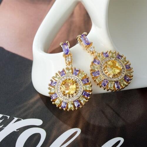 Drop Earrings Copper Multicolor AAA Cubic Zirconia Round Shining Trendy Dangle Earrings Women Earrings Free Drop Shipping