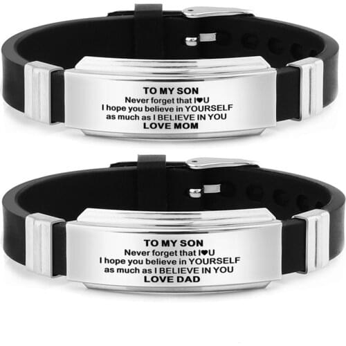 TO MY SON Silicone Courage Bracelets from Mom Dad Length Adjustable Wristband Inspirational Men Woman Jewelry