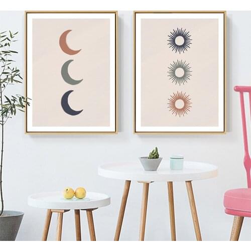 Nordic Abstract Canvas Painting Minimalist Triple Sun And Moon Wall Art Posters And Prints Pictures Modern For Living Room Decor