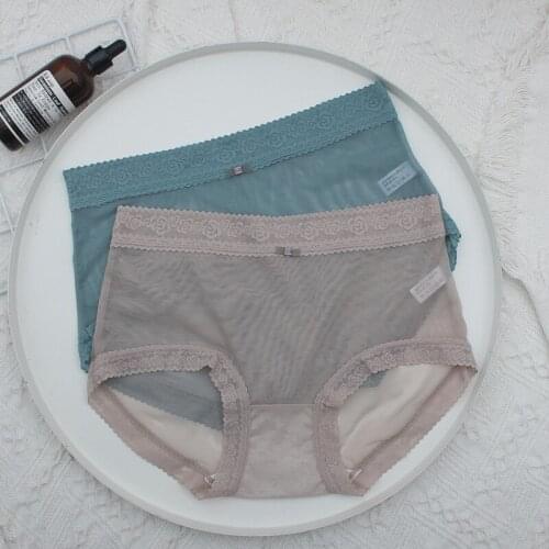 Transparent Mesh Womens Underwear Thin Breathable Mid Waist Lingerie Sexy Seamless Panties Corset Lace Flower Bow Briefts Tanga