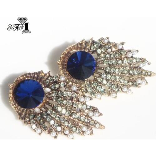 YaYi Jewelry Fashion Blue Glass Rhinestone Dangle Crystal Earring Girls Lady Womens long Ear Studs Hoop Gem Earrings Gift