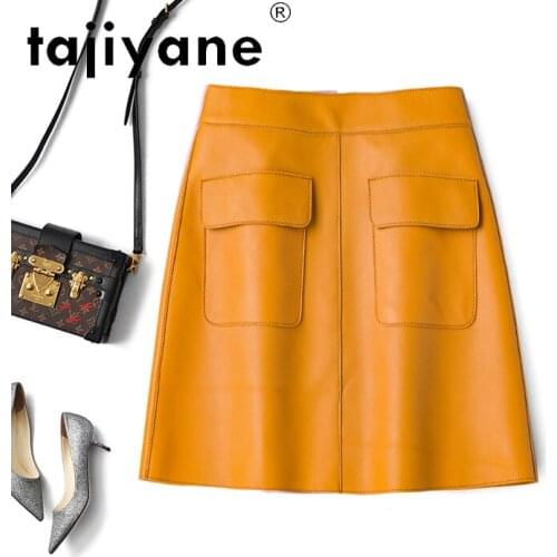 Tajiyane Womens Summer Skirt Real Sheepskin Mini Skirt Womenswear Woman Genuine Leather Skirts Korean Style Mujer Faldas TN2390