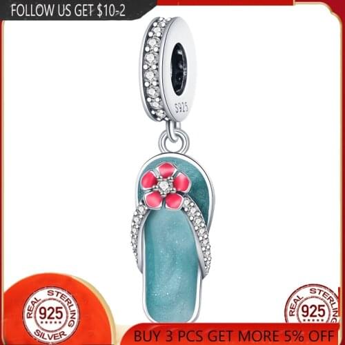 100% Real 925 Sterling Silver Enamel Zircon Beach Shoes Fit Original 3mm Bracelet&Bangle Making Fashion DIY Jewelry For Women