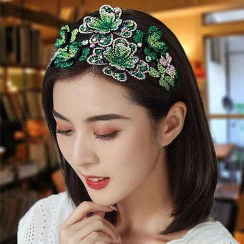 Elastic Rhinestone Beaded Women Headbands Handmade Vintage Jewelry Hair Bands for Girl Hair Accessories Multicolor