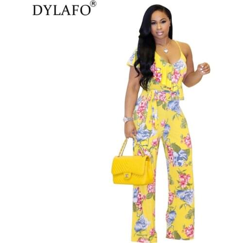 Hot Sale 2019 Flower Halter Women Jumpsuit Sexy Bodysuit Boho Print V Neek Backless Summmer Style Streeetwear Casual Rompers