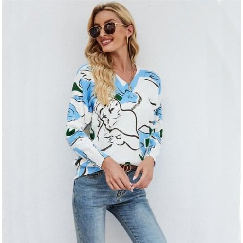 Top Women Sweater V-Neck Knitted Korean Blouse Knitted Sweater Pull Femme Autumn Winter Pullover Woman Sweater Jumper Pull Femme