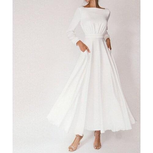 Casual UpLong Summer Dress Long Sleeve Vintage O Neck Backless Maxi Dresses Robe White Boho Beach Dress 2021 Vestidos New