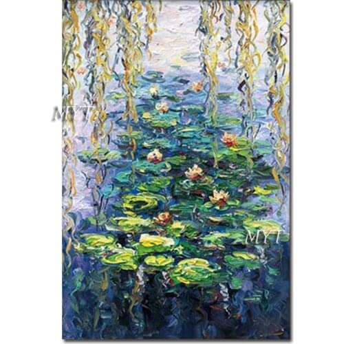 100% Hand Painted Famous Old Master Monet Water Lily Flowers Oil Painting Reproduction Pure Oil Paintings Canvas Wall Decor Art