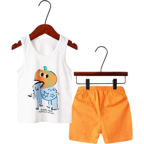 2pcs/Sets Wear Cute Carton Casual Baby Boys Girls Clothes Tops Quality T-Shirt+shorts Children Suits Sleeveless Child Sets