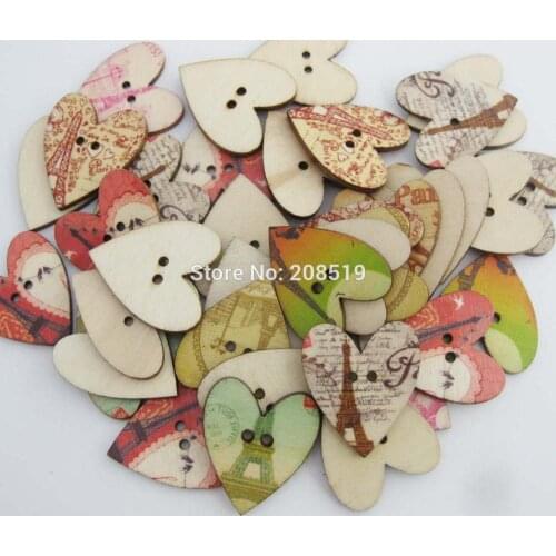 WBNALO Printed Paris Tower Craft Buttons Heart shape 28MM*24MM 200pcs Multicolors wood button scrapbook