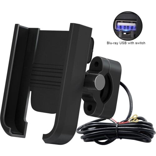 Aluminum Alloy Waterproof Motorcycle Phone Mount Charger USB Socket Handlebar Phone Holder Charger 360 Rotation