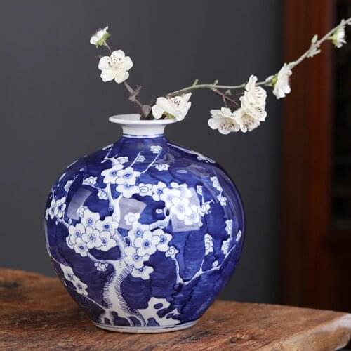 Jingdezhen Antique Blue And White Porcelain Vase Chinese Hand Painted Plum Porcelain Vase Ornament Home Decoration Living Room F