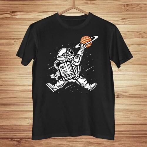 Astronaut Playing Basketball In Space T-Shirt Men Summer Casual Men Clothing Retro Short Sleeve T Shirts Pattern Hip Hop Tops