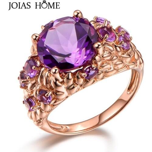 JoiasHome Luxury 925 Silver Ring Rose Gold Gold Inlaid Natural Amethyst Wedding Banquet Gift Wholesale Size 6-10