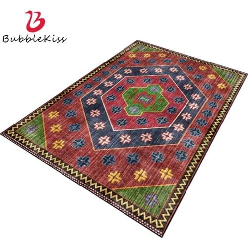 Bubble Kiss Carpets For Living Room Retro Geometry Pattern Rug Persian National Style Floor Mat Bedroom Bedside Anti Slip Carpet