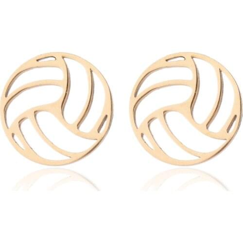 Tiny Small Stainless Steel Fashion Volleyball Stud Earrings Hollow Sports Jewelry For Women Men Statement Friendship Gifts