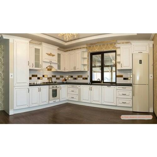 Solid oak wood kitchen cabinet with tall Roman column