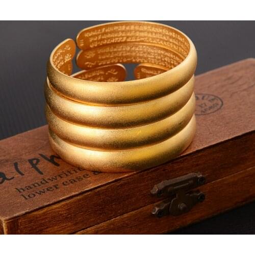 Fashion Jewelry 2021 Trend Jewelry 24 k Fine Solid Gold GF Matte Cuff Bangle Bracelet Women Retro High-Quality Bangles