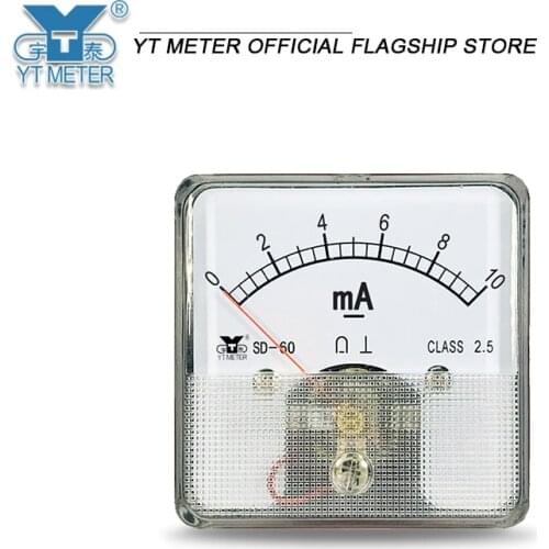 SD60 DC milliammeter 1mA 2mA 3mA 5mA 10mA 20mA 30mA 50mA 100mA 200mA 300mA 500mA pointer ammeter 60 * 60MM size tester