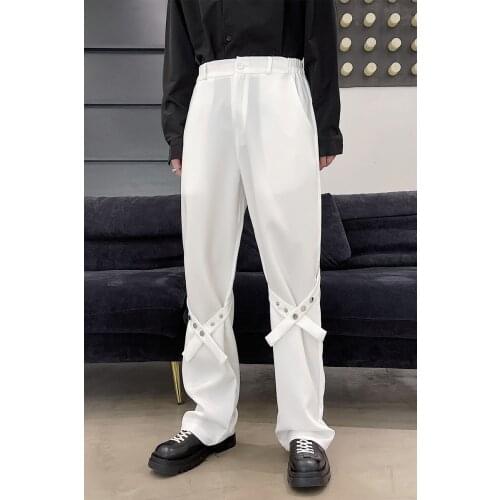 Mens Long Casual Pants Straight Loose Black White Trousers Stylish Design H94