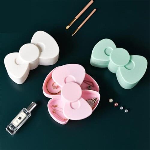 New Jewelry Box Creative 2 Layers Rotatable Plastic Container Case Earrings Ring Box Candy Multi Function Bow Knot Storage Box