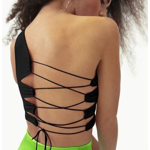 2020 Summer New Solid Color Sexy Slim Small Vest Woman Hollow Strap Vest Female Black and White Two-color Sexy Womens Top