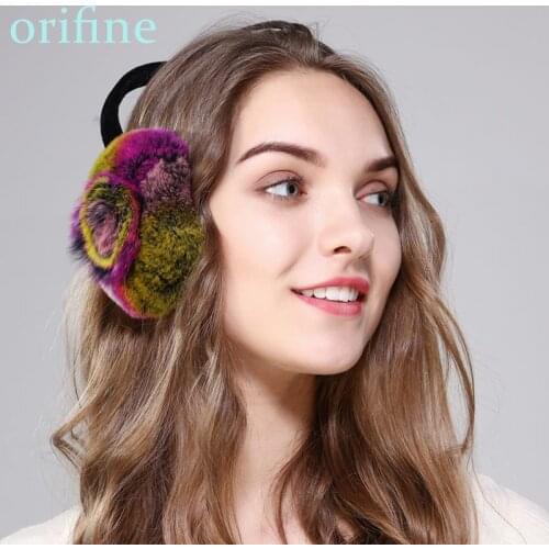 New lady winter warm earmuff natural rex rabbit fur ear protection fashion fur headwear