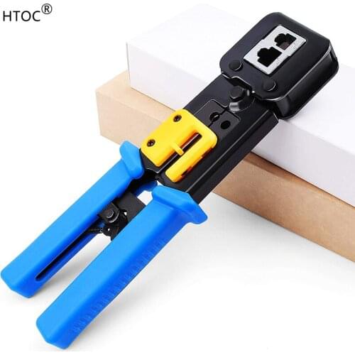 HTOC RJ45 Crimp Tool Pass Through Cat5 Cat5e Cat6 Crimping Tool for RJ45/RJ11 Regular and End-Pass-Through connectors
