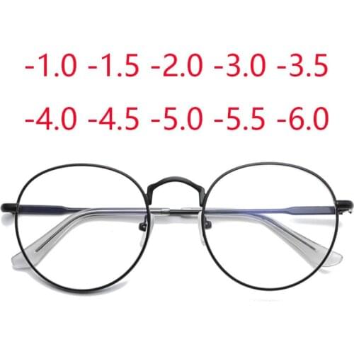New Unisex Round Myopia Glasses Men Women Metal Frame Nearsighted Eyewear -1.0 -1.5 -2.0 -2.5 -3.0 -3.5 -4.0 -5.0 -6.0