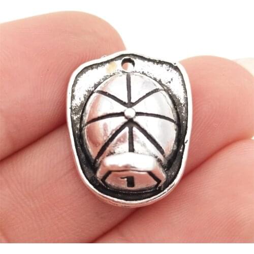 BULK 30pcs Zinc Alloy Metal Fireman Helmet Charms Antique Silver Plated Firefighter Pendants for DIY Jewelry Making 14*19mm 3.4g