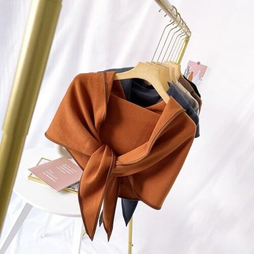 Autumn and Winter Womens solid Thickened Scarf Reversible Neckerchief Shawl Simple Knitting Casual wrap