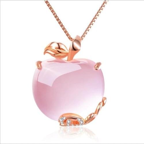 LUKENI Fashion Female Silver 925 Clavicle Necklace Jewelry Fashion Ladies Rose Gold Zircon Apple Pendant Necklace For Women Gift