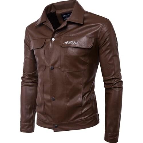 Plus Size M-5XL Men leather jackets coats New Turn-down Collar Multi-pocket motorcycle leather jacket chaqueta cuero hombre