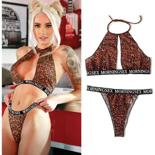Sexy Lingerie Womens sexy outfit Leopard Print Bra G-string Thong Set Babydoll Underwear Sleepwear Fashion New Bra Sets