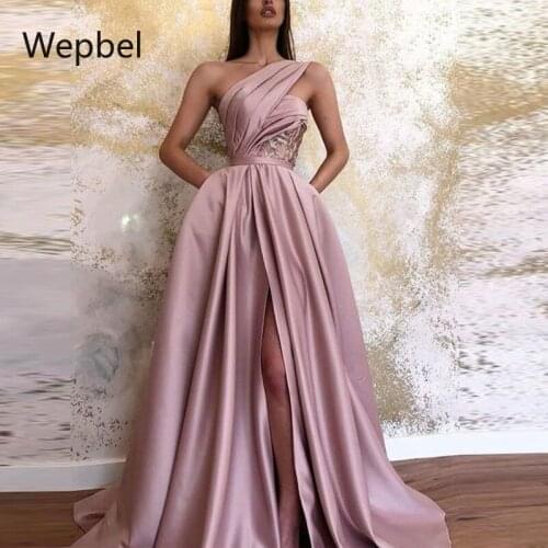 WEPBEL Sexy Split Women Dress One Shoulder High Waist Party Dress Solid Color Strapless Big Swing Evening Long Maxi Dress