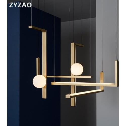 Modern Simple Iron Art Decor Pendant Lights Hotel Hall Living Room Led Galss Hanglamp Bedroom Bedside Bar Copper Pendant Lamps