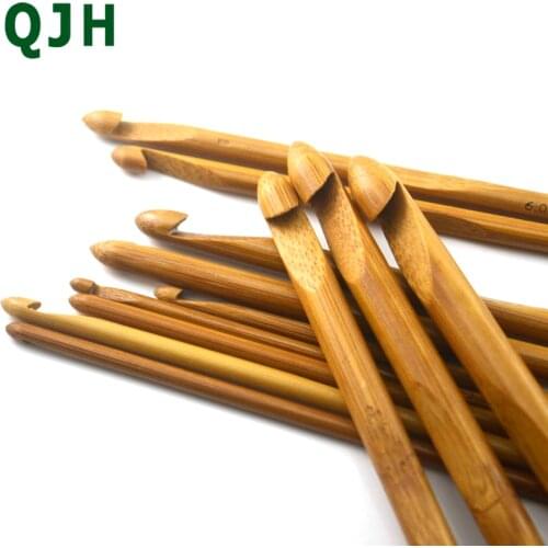 12 Size 15cm Crochet Hooks Bamboo Knitting Needles Knit Weave Yarn Crafts DIY Knitting Tools 3.0mm-10.0mm