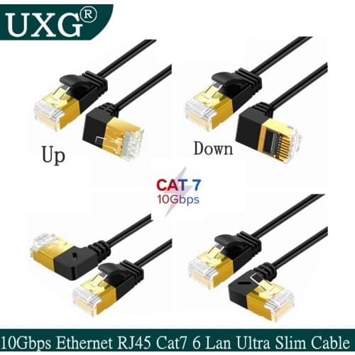 10Gb Ethernet Thin RJ45 Cat7 6 Lan Ultra Slim Cable UTP RJ45 Network Cable for Cat6 Compatible Patch Cord 90 Degree Right Angle